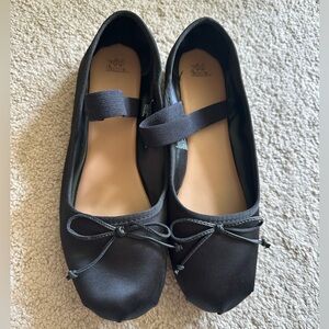 black satin mary jane ballet flats